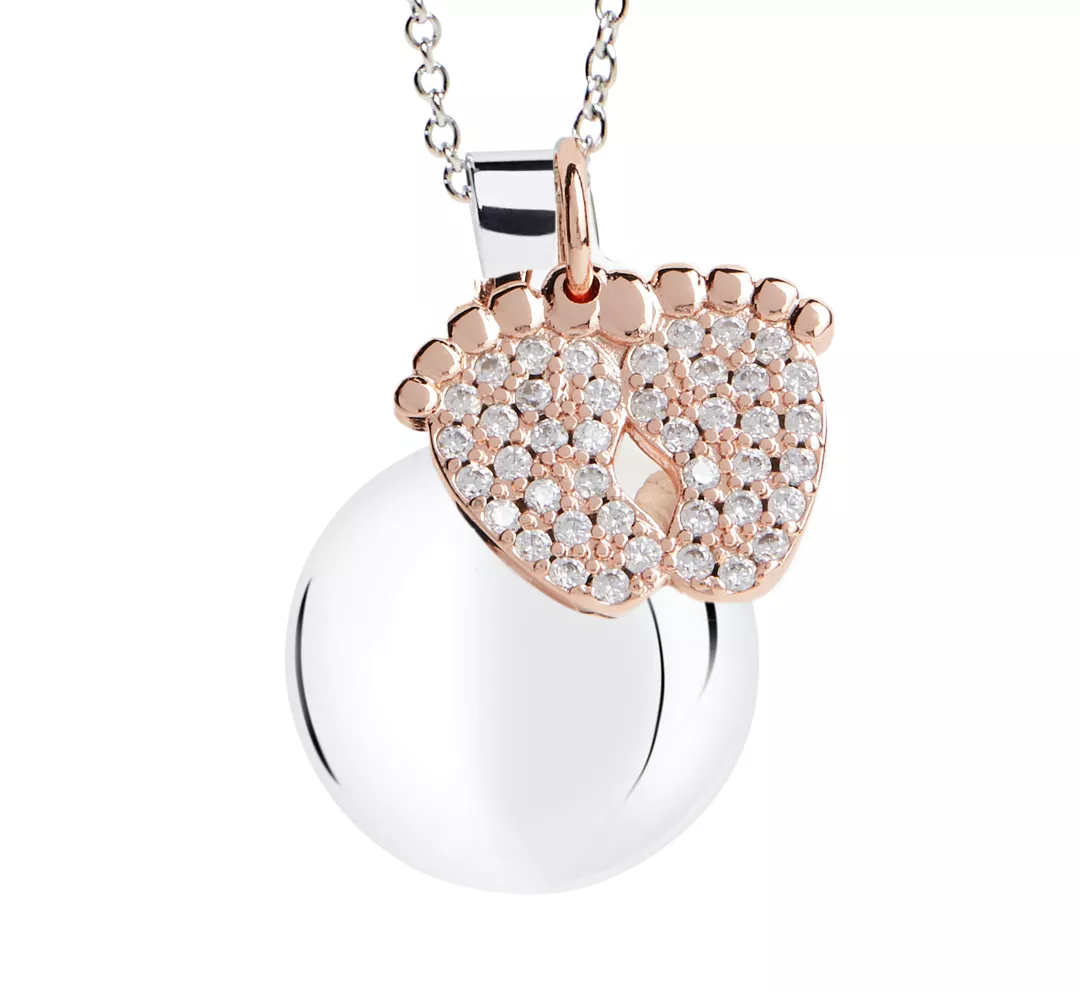 Harmony Ball Pink Gold Baby Feet Charm with crystals